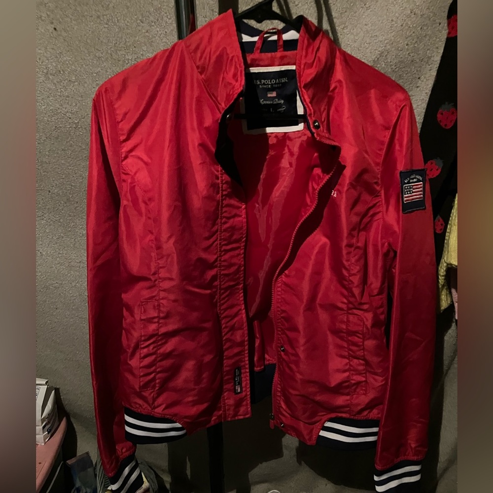 Red US Polo Assn jacket with snap front